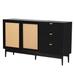 Modern 2-door Storage Cabinet with 3 Drawers and Metal Handles for Bedroom