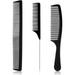 Tail Combs Set Carbon Styling Comb Fiber Rat Tail Comb Anti Static Heat Resistant Barber Hairdressing Comb Steel Pintail Comb Cutting Fine Tooth Comb Teasing Hair Comb for Women Men 3- Black