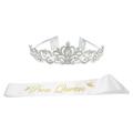 NUOLUX 2Pcs Prom Queen Sash and Crystal Rhinestones Crown Set Wedding Party Headdress