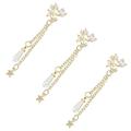 3pcs Nail Zircon Plated Gold Chain Jewelry Pearl Pendant Gold Bow Zircon Chain