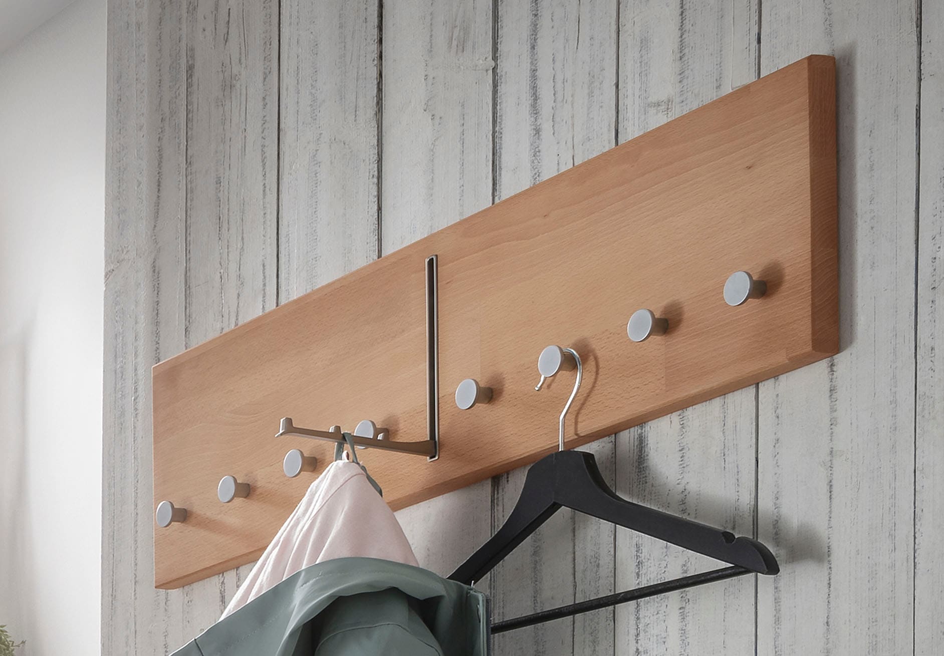 Hakenleiste HOME AFFAIRE "Dura", braun (buche), B:80cm H:22cm T:4,6cm, Massivholz, Hakenleisten, aus FSC-zertifiziertem Massivholz, Breite 50 oder 80 cm