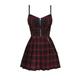 QIANKUN Spring Autumn Preppy Style Gothic Girls Sexy Sling Dress Red Balck Pleated Plaid Women Sleeveless Mini Short Dresses-red and black grid,XL