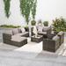 6 Piece Outdoor Modular Wicker Sectional Sofa Set, Garden Rattan Furniture Set with Waterproof Cushions