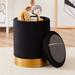 Faux Leather Round Storage Ottoman Foot Stool with Gold-Plated Base