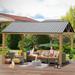 Yellow Brown 12 x14 ft Wood-Looking Hardtop Gazebo with Steel Roof for Outdoor Living, Durable Aluminum Frame