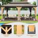 12'x20' Outdoor Gazebo with Netting&Curtains, Cedar Wood Frame Gazebo with Ventilated Double Steel Top for Backyard,Brown