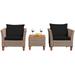 3 Piece Patio Furniture Set Outdoor Rattan Bistro Sofa Set Black