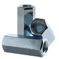 Reducer Coupling Nuts 1/2 -13 To 3/8 -16 X W5/8 X 1-1/4 Reducer A563 Grade A Steel Zinc Plated (Quantity: 25) Thread Sizes: 1/2 -13 And 3/8 -16 Across The Flats: 5/8 / Length Of Nut: 1 1/4