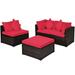 4PCS Wicker Patio Conversation Furniture Set Outdoor Rattan Sofa Set Red