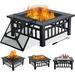 32inch Portable Fire Pit Table Multi-Purpose Square Outdoor Fireplace Metal Firepits for Outside w/Strong Steel Frame and Waterproof Cover for Party Picnic Camp and BBQ