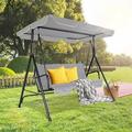 Gartooo 3-Seat Patio Swing Chair Outdoor Porch Swing with Adjustable Canopy & Durable Steel Frame for Patio Garden Poolside(Grey)