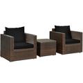3 Piece Patio Wicker Set Outdoor Rattan Sofa Set with Cushions Black