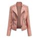 LBECLEY Women Coat Women S Light Jackets Women Ladies Lapel Motor Jacket Coat Zip Biker Short Punk Cropped Tops Classic Blouses Petite Coats for Women Pink S