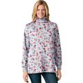 Plus Size Women's Perfect Printed Long-Sleeve Turtleneck Tee by Woman Within in Heather Grey Red Pretty Floral (Size 4X) Shirt