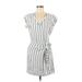 Club Monaco Casual Dress - Mini V-Neck Short sleeves: White Stripes Dresses - Women's Size 4