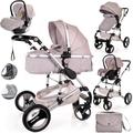 Baby Pram Pushchair Buggy with Car Seat Lightweight Stroller Folding Strollers 3 in1 Travel System Baby Trolley Baby Pram for Newborns Toddlers 0-36 Months from Birtn (Light Grey - Silver Frame)