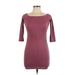 Love J Casual Dress - Mini: Burgundy Solid Dresses - Women's Size Large