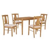 5 Piece Kitchen Dining Table Set, Wooden Rectangular Dining Table & 4 Upholstered Chairs for Kitchen & Dining Room, Natural Wood