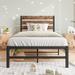 Vintage Wood Headboard Twin Size Platform Bed Frame with Metal Slats Support, Ideal for Students Dorm Room Bedroom Furniture