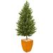 Nearly Natural Olive Cone Topiary 5.5-foot UV Resistant Indoor/Outdoor Artificial Tree in Orange Planter