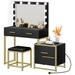 Makeup Vanity Table with Mirror and 10 LED Light Bulbs - 31.5"L x 15.7"W x 57.3"H