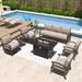 Kullavik Aluminum Outdoor Patio Furniture with Curved Armrests & Firepit Table