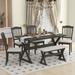 6 Piece, Rustic Set for 6, Rectangular Trestle Table and 4 Upholstered Chairs & Bench for Dining Room, Gray