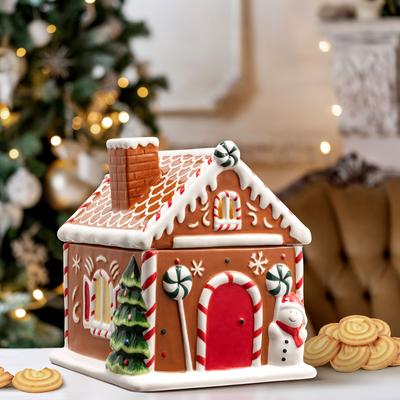 9.5" Ceramic Lit Gingerbread House Cookie Jar