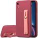 Case for iPhone XR 6.1 inch Slim Liquid Silicone Phone Case with Kickstand Fashion Hand Strap Soft Touch Silicone Rubber Full Body Protection Shockproof Bumper Cover - Wein Red