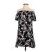 Three Days Casual Dress - Shift Off The Shoulder Short sleeves: Black Floral Dresses - Women's Size X-Small