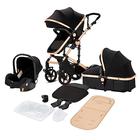 Magic ZC 3 in 1 Pushchair Pram Travel System, Baby Stroller 3 in 1 with Reversible Two Pushing Modes, Newborn Infant Buggy Aluminum Frame, Toddler Carriage One-Click Folding (Black Gold 588-1)