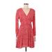Topshop Casual Dress - Mini Plunge Long Sleeve: Red Dresses - Women's Size 8