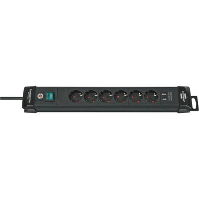 Steckdosenleiste BRENNENSTUHL "Premium-Line", schwarz, B:9cm H:50cm T:6,7cm, Steckdosenleisten, mit Schalter, Aufhänge-Vorrichtung, 2-fach USB