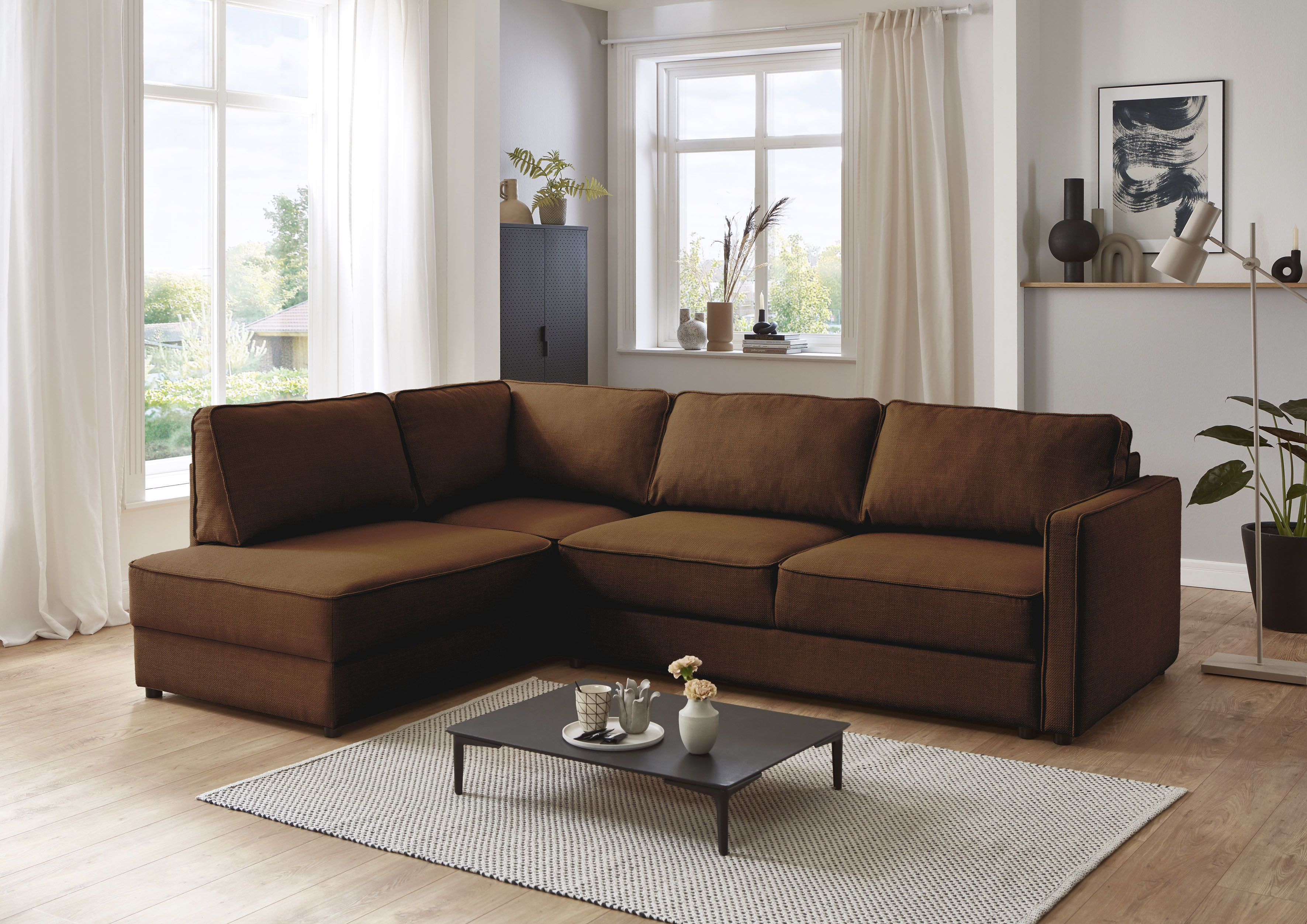 Schlafsofa "Chill", braun (karamellbraun), B:250cm H:86cm T:200cm, 100% Polyester, ATLANTIC HOME COLLECTION, Sofas, Ecksofa mit Bettfunktion und Bettkasten