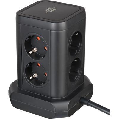 Steckdosenleiste BRENNENSTUHL "Steckdosenturm", schwarz, B:12cm H:15cm T:14cm, Steckdosenleisten, mit 4x USB, Steckdosen in 45-Anordnung