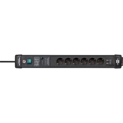 Steckdosenleiste BRENNENSTUHL "Premium-Line", schwarz, B:10cm H:59cm T:6,5cm, Steckdosenleisten, mit Überspannungsschutz bis zu 60.000A, Schalter und 2-fach USB 3,1 A