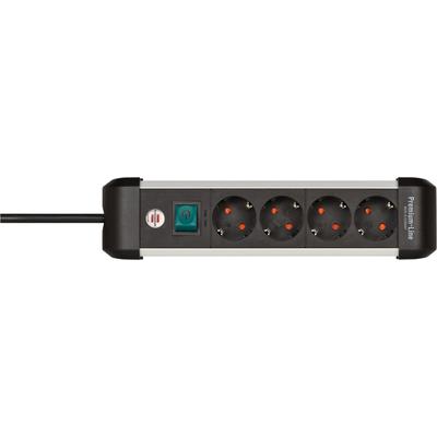 Steckdosenleiste BRENNENSTUHL "Premium-Alu-Line", schwarz (silber, schwarz), B:7,5cm H:33cm T:9cm, Steckdosenleisten, mit Schalter