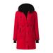 MSJUHEG Jackets For Women Hoodies For Women Plus Size Coat Collar Long Sleeve Jacket Vintage Thicken Coat Jacket Warm Hooded Thick Padded Outerwear Big Collar Jackets Hoodie Red Xxxl