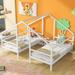 Double Twin Size Triangular House Platform Beds with Built-In Table and Wooden Slat Support