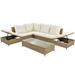 Patio 3-Piece Rattan Sofa Set All Weather PE Wicker Sectional Set with Adjustable Chaise Lounge Frame and Tempered Glass Table