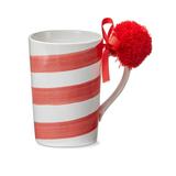 Candy Cane Red Stripe White Stoneware Dishwasher Safe Mug. 12 oz.