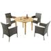 Gymax 5 PCS Patio Dining Set Round Acacia Wood Table 4 Cushioned Wicker Armchairs