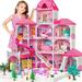 Cuopluber Doll House for Girls Boys 4-Story 12 Rooms Playhouse with 2 Dolls Toy Figures Fully Furnished Fashion Dollhouse Play House with Accessories Gift Toy for Kids Ages 3 4 5 6 7 8+