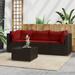 Dcenta 4 Piece Patio Set with Cushions Brown Poly Rattan