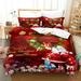 Christmas Duvet Cover Set 3 Pieces Red Reindeer Christmas Trees Comforter Cover with Zipper Closure Soft Microfiber Festival Bedding Sets(No Comforter)