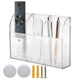 Acrylic Wall Mount Remote Control Holder Transparent Media Storage Box Organizer for Nightstand Bedroom Office (3 Compartments)