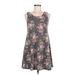 Alya Casual Dress - Mini Scoop Neck Sleeveless: Gray Floral Dresses - Women's Size Medium