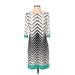 Studio One Casual Dress - Sheath High Neck 3/4 sleeves: Teal Chevron Dresses - Women's Size X-Small Petite