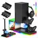 Upgraded RGB Charging Stand with Back Cooling Fan for Xbox Series X Controller & Console, 15 RGB Lights & Game Disc Storage Bit & Headset Stand with 2X1400 mAh Rechargeable Battery Pack Accessories