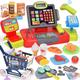 Cash Register for Kids Pretend Cash Register Till Toy & Shopping Trolley Toy, Real Calculator, Scanner, POS Machine, Play Food, Play Money, Role Play Shopping Toy Gift Kids Boys Girls 3 4 5 6 7 8 Year